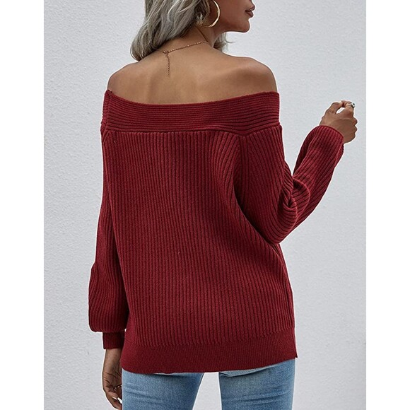 KIRUNDO Shoulder Long Sleeve Boat Neck Knit Sweaters Pullover Sz L - Picture 3 of 6